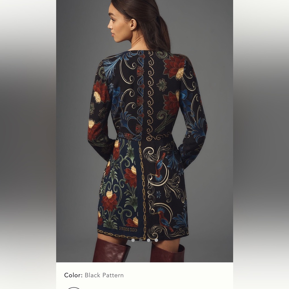 FARM Rio Black Floral Wrap Mini Dress with Multicolor Print - Picture 4 of 9